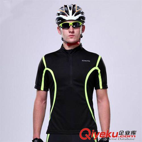 新品展示 黑绿色男夏季越野紧身车队短袖骑行服套装、自行车服套装