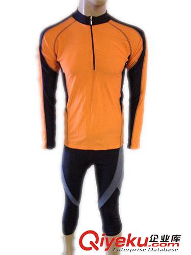 新品展示 黑橙色男夏季透气速干越野紧身车队长袖袖骑行服套装 、厂家直销