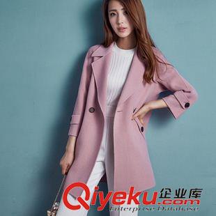 大衣 2015秋季韩版新款 女士长款毛呢外套gd双面羊毛绒面大衣