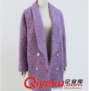 大衣 2015秋冬韩版新款克拉恋人唐嫣米朵同款紫色杂花茧形毛呢大衣外套