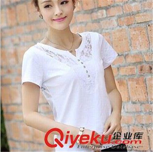 短袖T恤--7月 实拍#2014新款夏装韩版女装短袖T恤女修身白色大码体恤