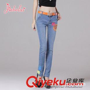 女士牛仔长裤 J008826韩版时尚个性铅笔牛仔裤 修身提臀女士小脚裤