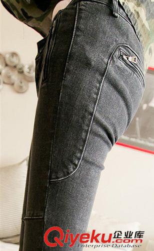 女士牛仔长裤 （实拍）新款 拼接拉链超显瘦黑色牛仔铅笔裤小脚裤 女 1837#