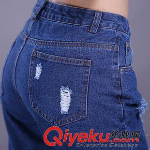女士牛仔长裤 大量现货实拍2014新款韩版直筒牛仔破洞小脚裤