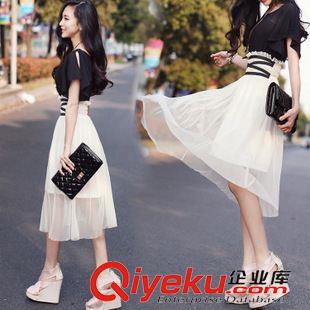短袖连衣裙 夏季新款修身显瘦中长款雪纺连衣裙 小清新韩版女装波西米亚长裙