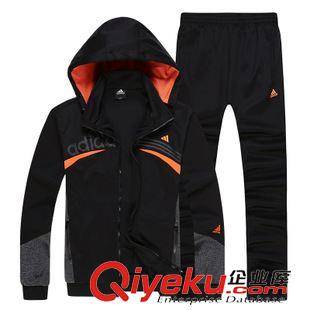 春秋情侣运动套装 品牌春秋款休闲连帽运动服套装男拼色南韩丝 休闲运动套装针织