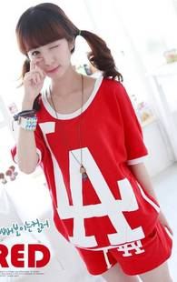 夏装休闲套装 2015新款韩版女学生装可爱AL字母短袖运动休闲套装 外贸单