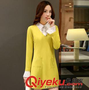 9月2期新品 2015秋装新款韩版版气质假两件衬衫领打底裙长袖连衣裙一件代发