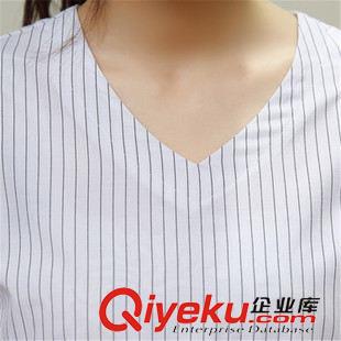 8月6期新品 东大门秋季新品条纹长袖V领衬衣中长款半身裙淑女两件套连衣裙