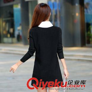 9月更新 2015秋装新款针织长袖毛呢拼接假两件韩版修身V领中长连衣裙女