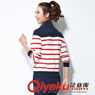 卫衣套装 2015休闲套装女秋跑步运动服韩版大码修身长袖时尚条纹卫衣