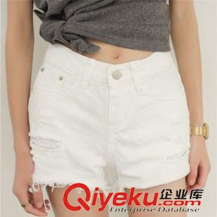 5月新款1期 2015夏季新款 韩版白色磨破显瘦牛仔短裤女热裤子潮