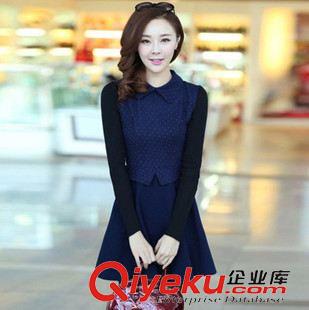 元月新款 2014韩版长袖针织拼接连衣裙 新款气质连衣裙批发