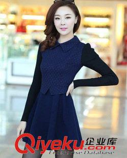 元月新款 2014韩版长袖针织拼接连衣裙 新款气质连衣裙批发