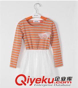 长袖亲子T恤上衣 2014韩版新款条纹亲子装 网纱拼接连衣裙一家四口家庭装