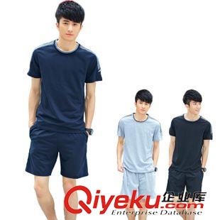 夏季套装 T恤 批发 夏季韩版男装条纹 圆领短袖男士装时尚运动休闲套装88085