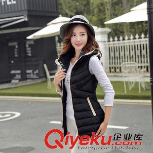 9月新品{dy}波 2015新款韩版连帽马甲中长款轻薄羽绒服马甲女棉衣。