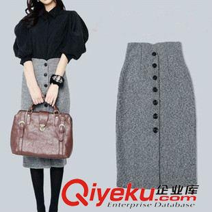 十二月冬季新款 韩国代购秋冬季中长款毛呢子半身裙 复古修身高腰铅笔包臀裙
