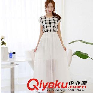 雪纺连衣裙  夏季韩版女装大码显瘦黑白条纹蝙蝠袖拼接短袖雪纺连衣裙一件代发