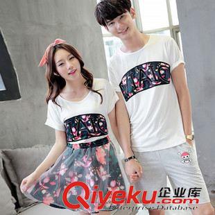情侣装 情侣装 夏季新款韩版字母印花短袖情侣T恤 定制班服一件代发