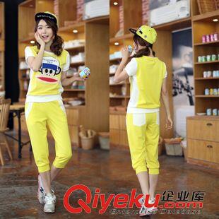 女式休闲套装 夏季新款韩版休闲两件套 卡通印花T恤+七分裤学生少女运动套装