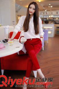 七分裤套装 6690欧洲站夏装新款时尚白衬衣性感提臀红色七分裤休闲套装女