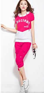 七分裤套装 8820# 新款2015夏装运动套装女 韩版休闲套装女大码短袖两件套夏