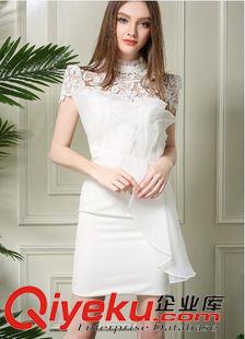 连衣裙 5117#ChunMeiNa/2015夏装新款白色拼蕾丝显瘦连衣裙