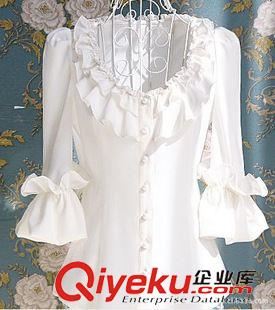 衬衣 10077 BLING 2012夏装新款白色淑女塔袖荷叶领修身中袖女装衬衫原始图片3