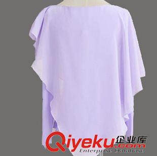 T恤 10126 2014新款紫色相拼雪纺蝴蝶结长袖T恤  女