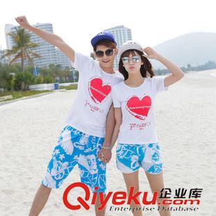 时尚套装 2015沙滩情侣装夏装度假旅游情侣套装海边情侣衫纯棉T沙滩裤