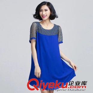 2015夏季新品 加肥加大码女装胖妹妹夏装新品欧美显瘦短袖雪纺连衣裙