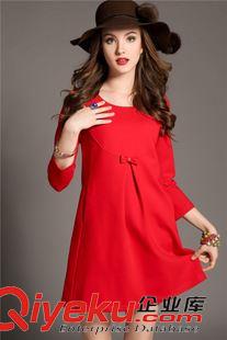 欧美风 2015新款欧美女装 官网大码气质大红色蕾丝拼接短裙连衣裙