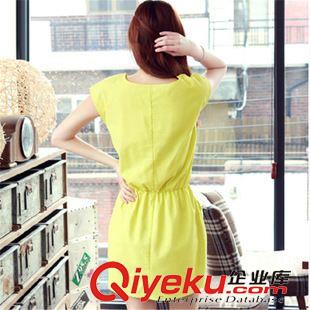 时尚连衣裙系列 韩版夏装新款女装圆领纯色短袖连衣裙宽松棉麻连衣裙