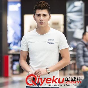 T恤 一件代发2015新款男装修身圆领T恤 韩版印花 时尚男士打底衫