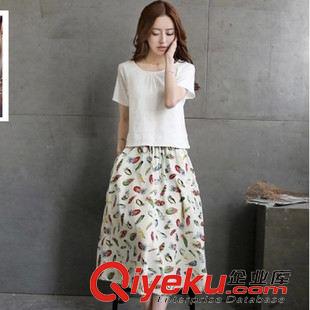 套装 2015夏季韩版新款女装棉麻两件套连衣裙复古中长款套装裙