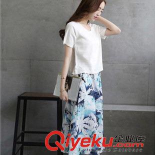 套装 2015夏季韩版新款女装棉麻两件套连衣裙复古中长款套装裙