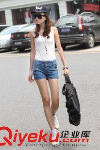 新款女式短裤 2014韩版女装夏装新款人手四扣高腰后背系带牛仔短裤