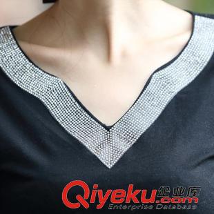 女式T恤 2015秋装新款韩版女装修身显瘦亮片V领长袖T恤打底衫