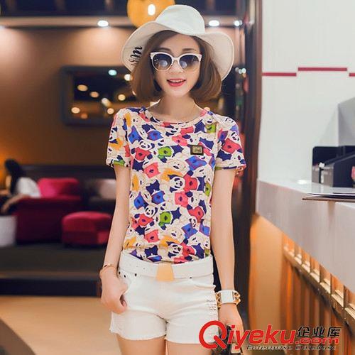 女式T恤 2015夏装新款韩版时尚印花短袖修身T恤上衣女潮 厂家直销