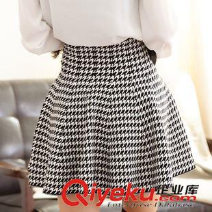 半身裙 2015春夏女装新款韩版小清新黑白色千鸟格高腰百褶半身裙