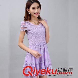 中年妈妈装 2015夏季新款紫色蕾丝连衣裙 欧根纱韩版修身雪纺蕾丝裙原始图片3