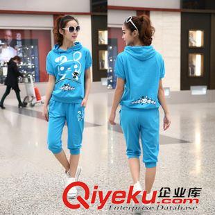 运动休闲套装 2015韩版女夏新款套装女卡通休闲运动短袖七分裤套装女