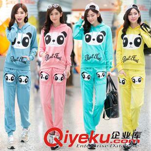 运动休闲套装 韩版秋季女装新款套装女式字母熊猫休闲运动长裤套装