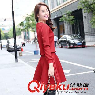 秋季新款 2015秋冬新款韩版女装裙印花长袖针织连衣裙两件套