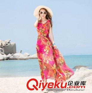 波西米亚连衣裙 2015夏季新款女欧美dp印花gd波西米亚雪纺连衣裙长裙子