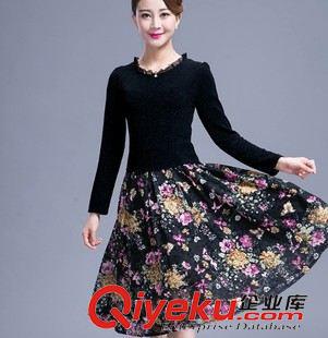 第3期新款  秋装大码修身韩版中年女妈妈装修身气质印花连衣裙中长款原始图片3