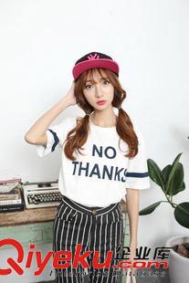 打底衫 T恤 2015韩版夏季时尚拼色短袖字母印花圆领短款休闲打底衫上衣T恤
