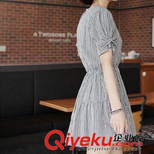 第九期 Y4135#2015新款东大门代购韩版显瘦格子收腰短裙女装连衣裙