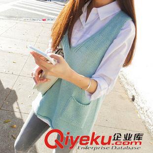 毛衣 针织衫 Y4140#韩国东大门新款女装代购 流行清新V领口袋针织马甲背心